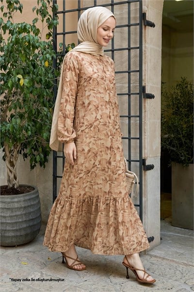 Lily Pattern Brown Goffre Dress