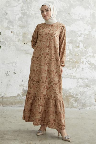 Lily Pattern Brown Goffre Dress