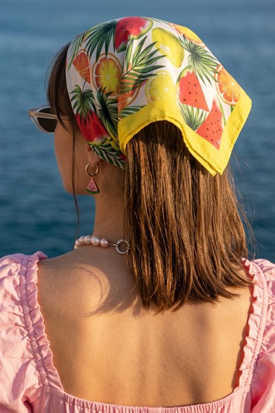 Limon Desenli Sarı Bandana Fular 50x50