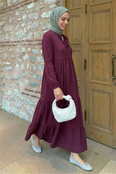 Lina Püsküllü Bordo Elbise