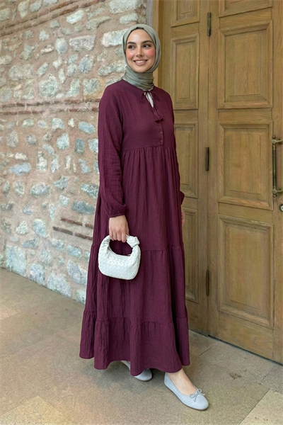 Lina Püsküllü Bordo Elbise