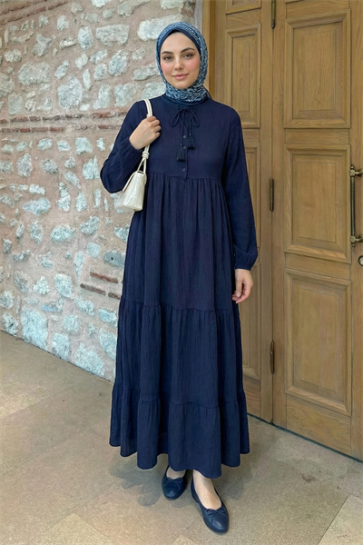 Lina Püsküllü Lacivert Elbise