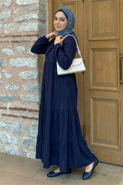Lina Püsküllü Lacivert Elbise