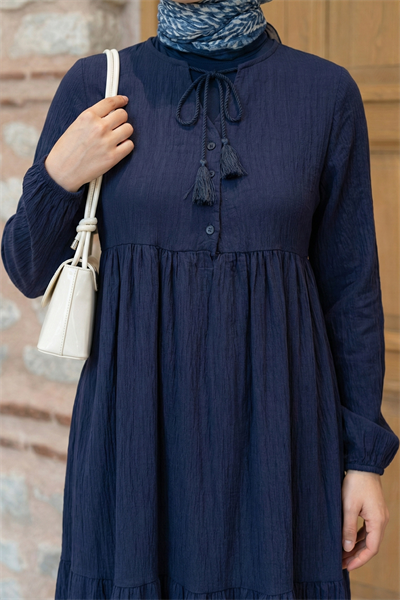 Lina Püsküllü Lacivert Elbise