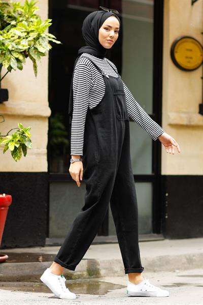 Lindy Askılı Siyah Salopet