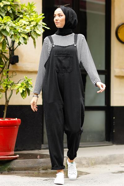 Lindy Askılı Siyah Salopet