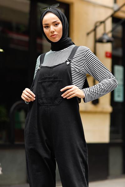 Lindy Askılı Siyah Salopet