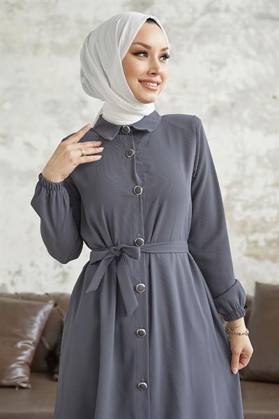 Linny Düğmeli Gömlek Yaka Antrasit Ferace