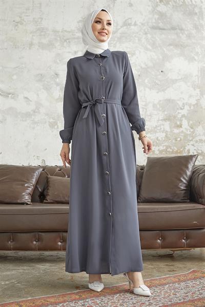 Linny Düğmeli Gömlek Yaka Antrasit Ferace