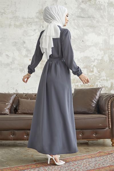 Linny Düğmeli Gömlek Yaka Antrasit Ferace