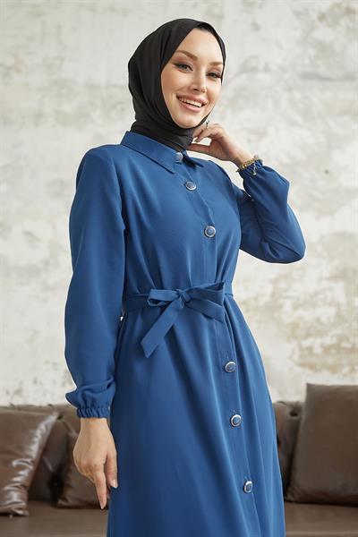 Linny Düğmeli Gömlek Yaka İndigo Ferace