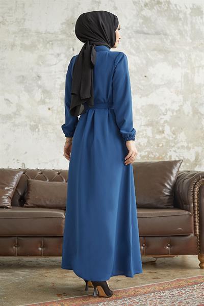 Linny Düğmeli Gömlek Yaka İndigo Ferace