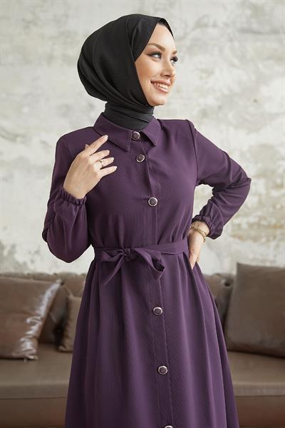 Linny Düğmeli Gömlek Yaka Mor Ferace