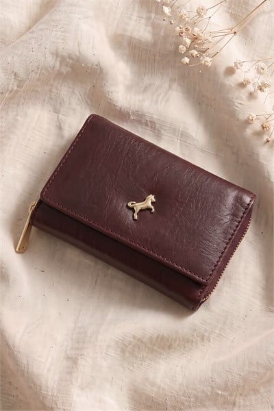 Logo Detay Çıtçıtlı Bordo Cüzdan