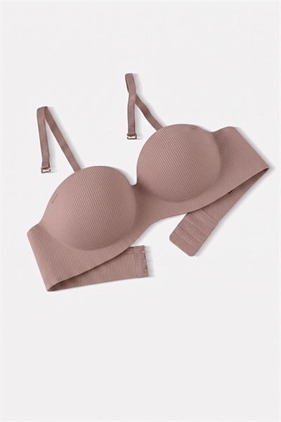 Lotus Lazer Dikişsiz Balensiz Push Up Sütyen - Bronz Kahve - 2818