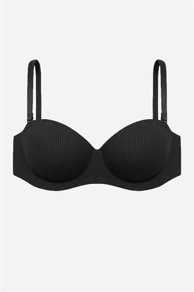Lotus Lazer Dikişsiz Balensiz Push Up Sütyen - Siyah - 2818