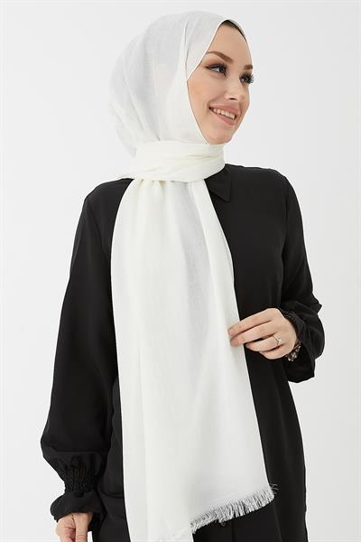 Luda Zincir Desen Pamuklu Jakar Şal - Beyaz