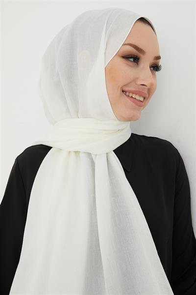 Luda Zincir Desen Pamuklu Jakar Şal - Beyaz