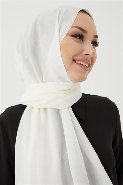 Luda Zincir Desen Pamuklu Jakar Şal - Beyaz