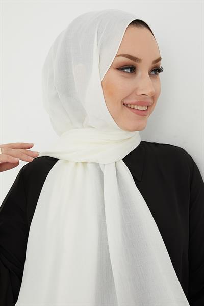 Luda Zincir Desen Pamuklu Jakar Şal - Beyaz