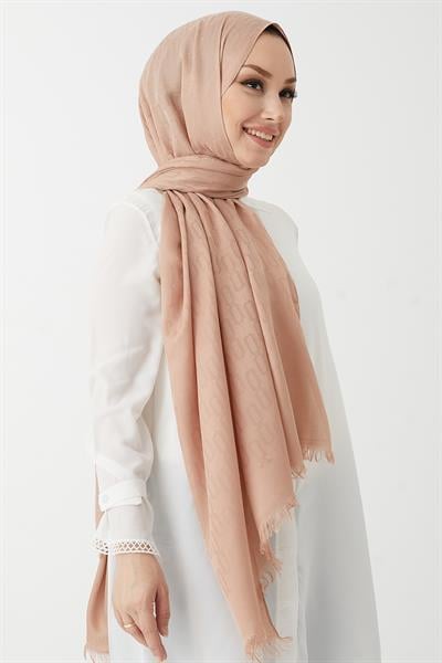 Luda Zincir Desen Pamuklu Jakar Şal - Yavruağzı