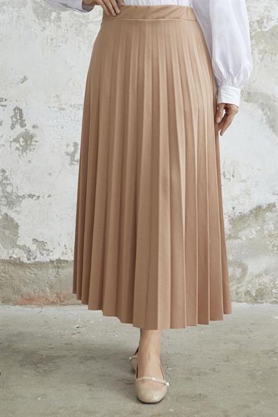 Luisa Beli Lastik Piliseli Etek - Bej