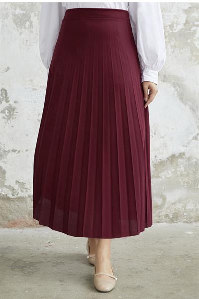 Luisa Beli Lastik Piliseli Etek - Kırmızı