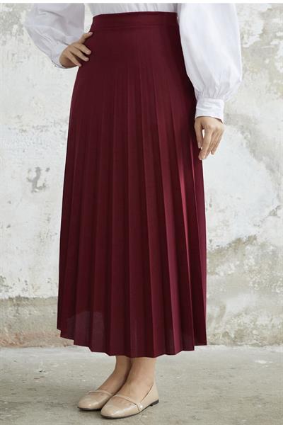 Luisa Beli Lastik Piliseli Etek - Kırmızı