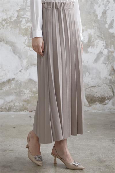 Luisa Beli Lastik Piliseli Etek - Koyu Bej