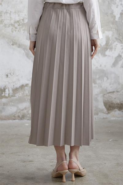 Luisa Beli Lastik Piliseli Etek - Koyu Bej