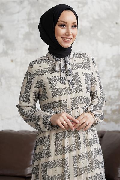 Luiza Yakası Bağlamalı Beyaz Şifon Elbise