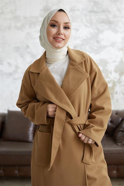 Mabel Kuşaklı Kaşe Kaban - Camel