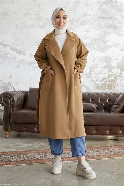 Mabel Kuşaklı Kaşe Kaban - Camel