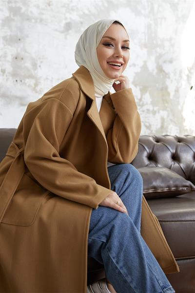 Mabel Kuşaklı Kaşe Kaban - Camel