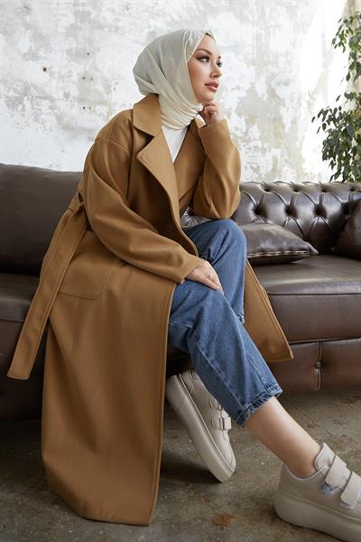 Mabel Kuşaklı Kaşe Kaban - Camel