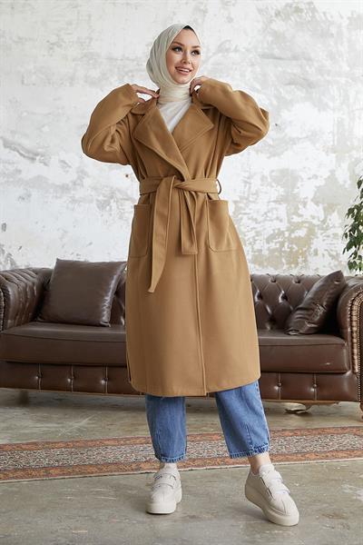 Mabel Kuşaklı Kaşe Kaban - Camel