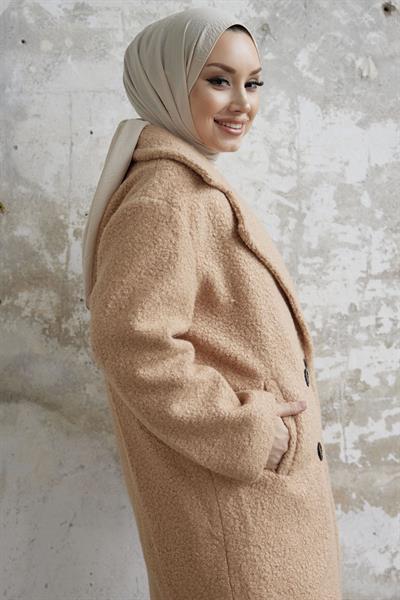 Malian Düğmeli Peluş Kaban - Camel