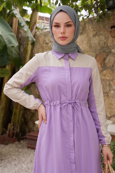 Malinda Gömlek Yaka Elbise - Lila