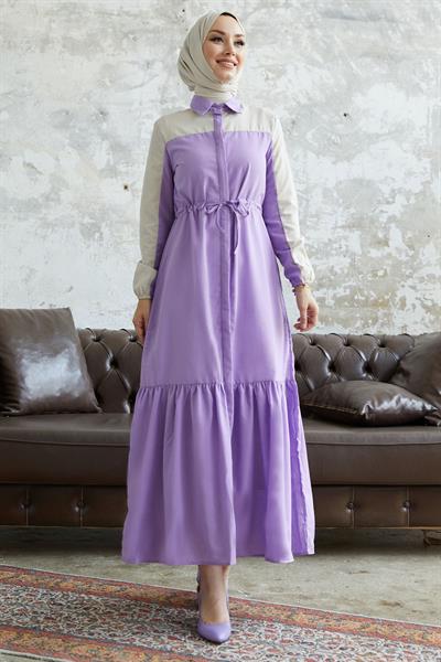 Malinda Gömlek Yaka Elbise - Lila