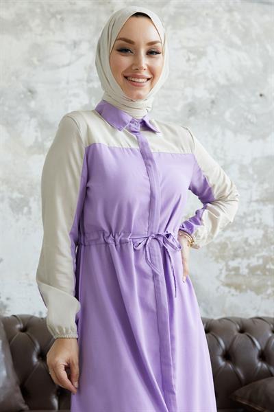 Malinda Gömlek Yaka Elbise - Lila