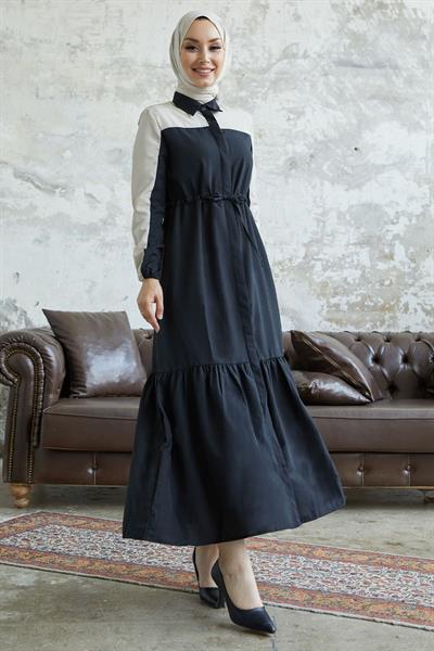 Malinda Gömlek Yaka Elbise - Siyah