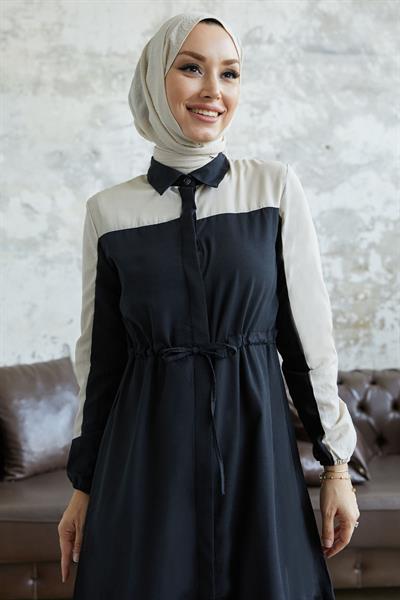 Malinda Gömlek Yaka Elbise - Siyah