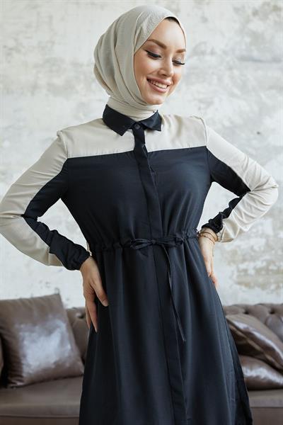 Malinda Gömlek Yaka Elbise - Siyah