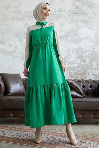 Malinda Gömlek Yaka Elbise - Yeşil