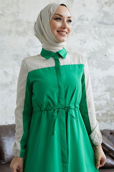 Malinda Gömlek Yaka Elbise - Yeşil