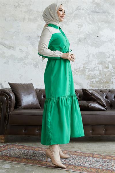 Malinda Gömlek Yaka Elbise - Yeşil