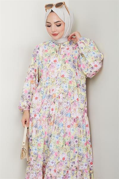 Mango Viskon Elbise Sarı