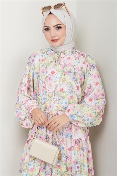 Mango Viskon Elbise Sarı