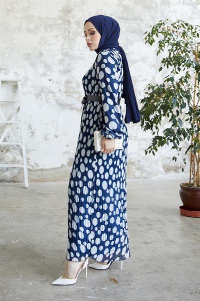 Mariya Polka Dot Navy Chiffon Dress