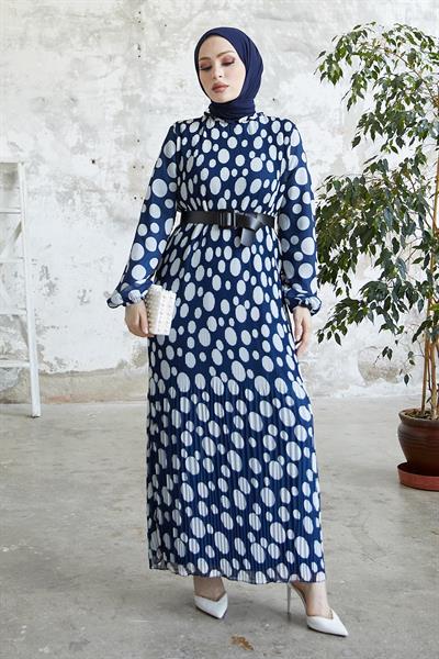 Mariya Polka Dot Navy Chiffon Dress